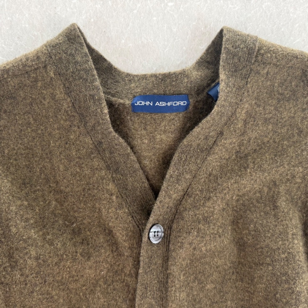 John Ashford - VTG Cardigan 100% Pure New Wool Pockets - Olive Green - S - Mens - Picture 3 of 7